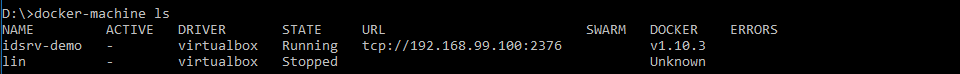 docker-machine ls